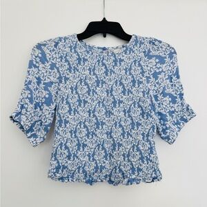 MELLODAY Floral Elbow Sleeve Smocked Crop Top